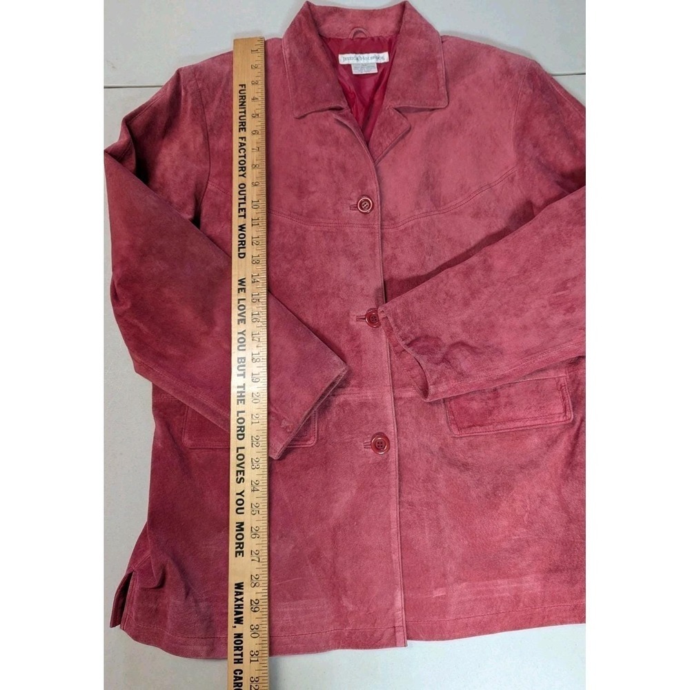 Jessica Holbrook Red Suede Barn Jacket Large Washable Leather Utility Coat 90s - Picture 5 of 16